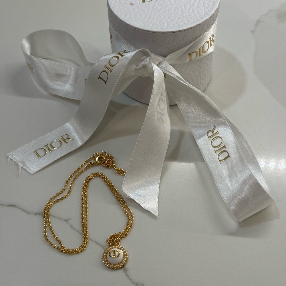 Dior Gold and White CD Pendant Necklace